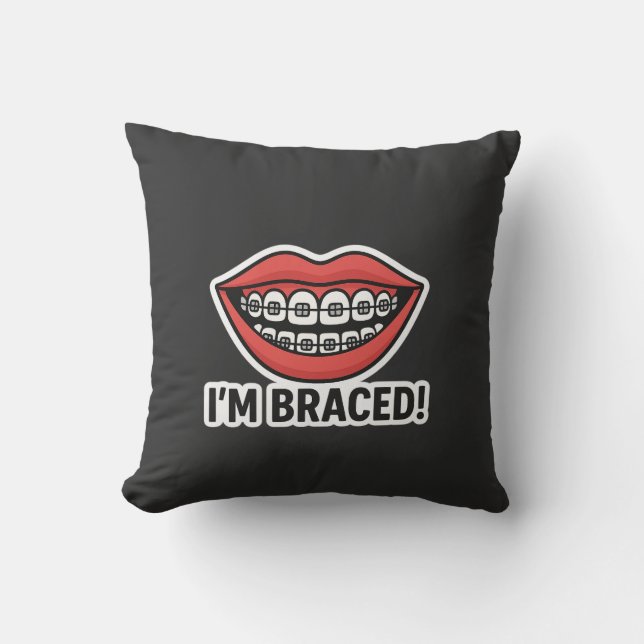 Smiley Braces Fun Sticker – Colorful Lips  Throw Pillow (Front)