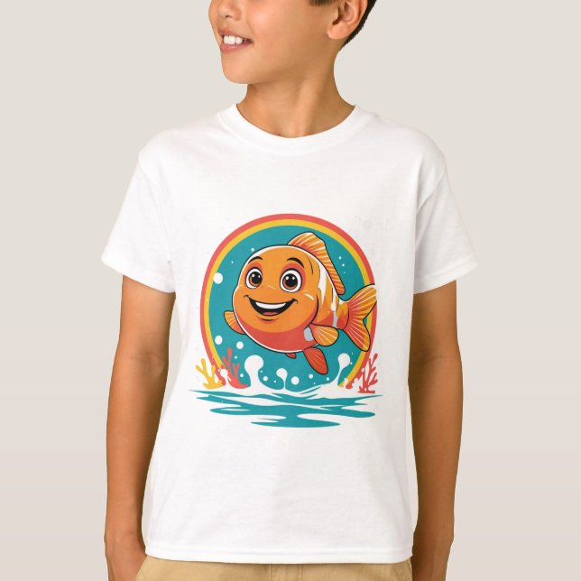Smiley Cartoon Clownfish – Fun Ocean Vibes Tee (Front)