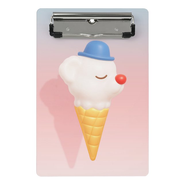 Smiley Cone: 3D Cute Dog Ice Cream Character Art Mini Clipboard (Front)