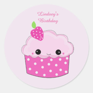 Smiley Cupcake Personalized Birthday Classic Round Sticker