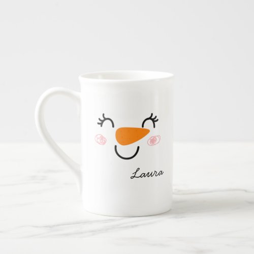 Smiley Cute Snowman Face with Message Bone China Mug