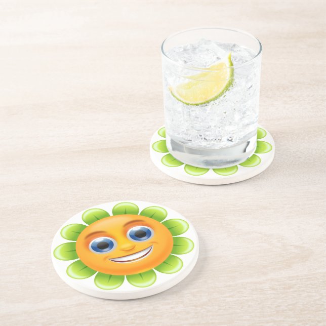 SMILEY FACE FLOWER SANDSTONE COASTER (Side)