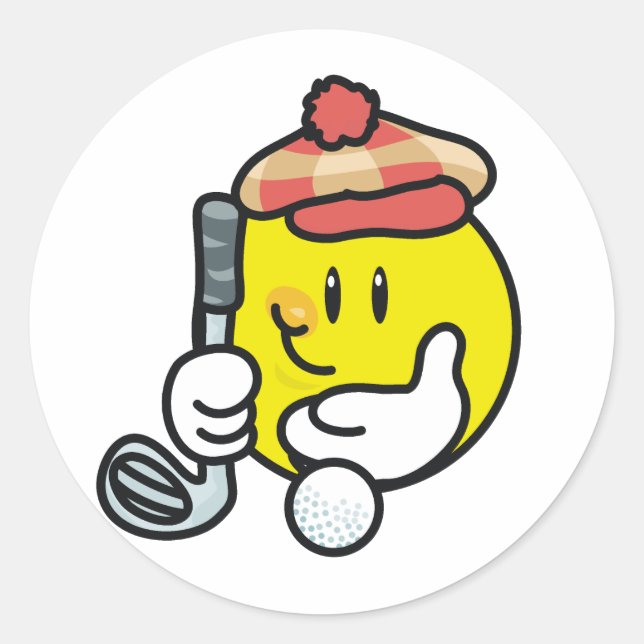 Smiley Face Golf T-shirts and Gifts Classic Round Sticker (Front)