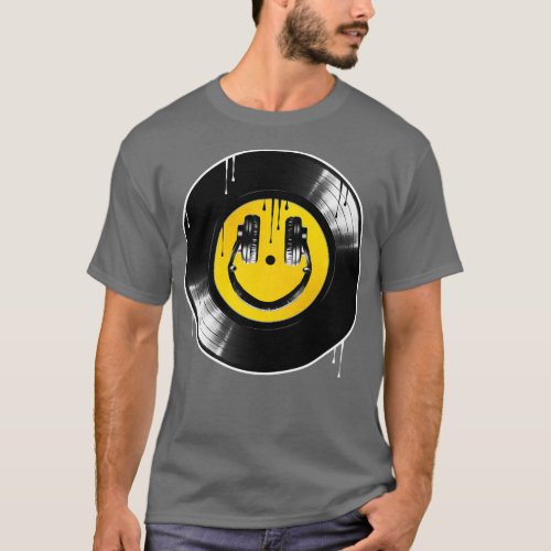 Smiley face headphones on Vinyl T_Shirt