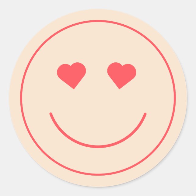 Smiley Face Heart Eyes | Orange Classic Round Sticker (Front)