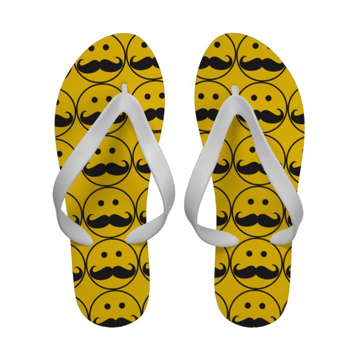 Smiley Face Mustache Flip Flops