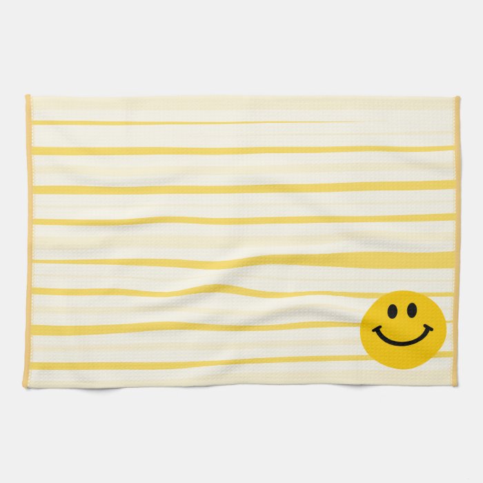 Smiley Face on sunny yellow stripes Hand Towels