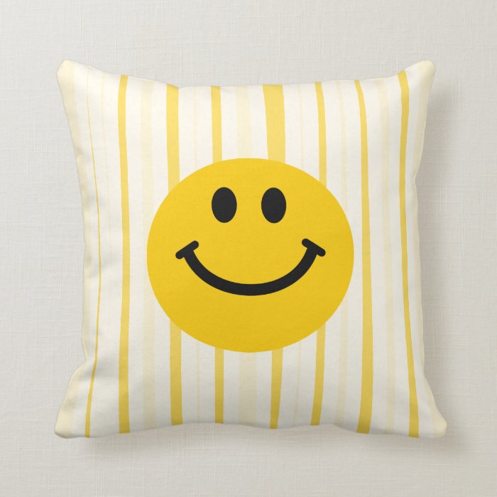 Smiley Face on sunny yellow stripes Pillows