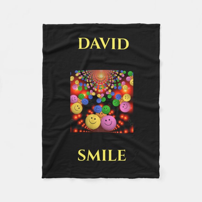 Smiley face personalized name fleece blanket. blanket (Front)