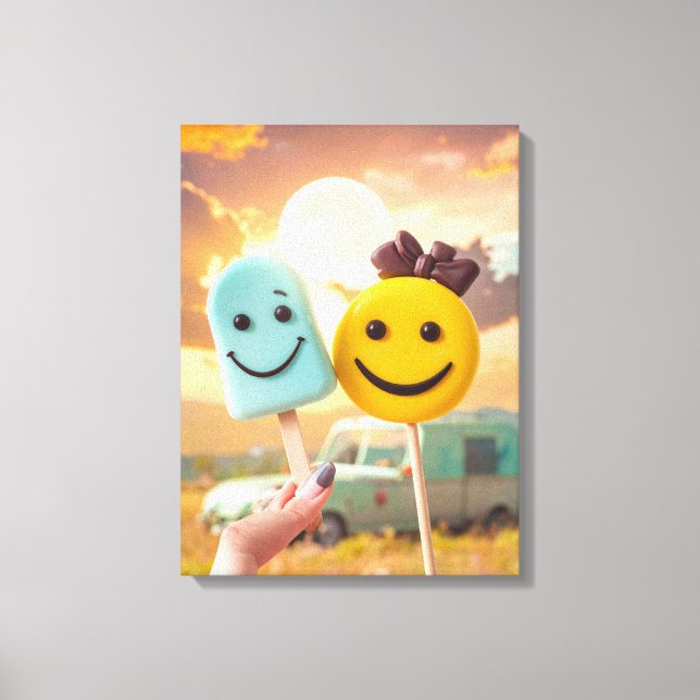 smiley faces on stick canvas print (Front)