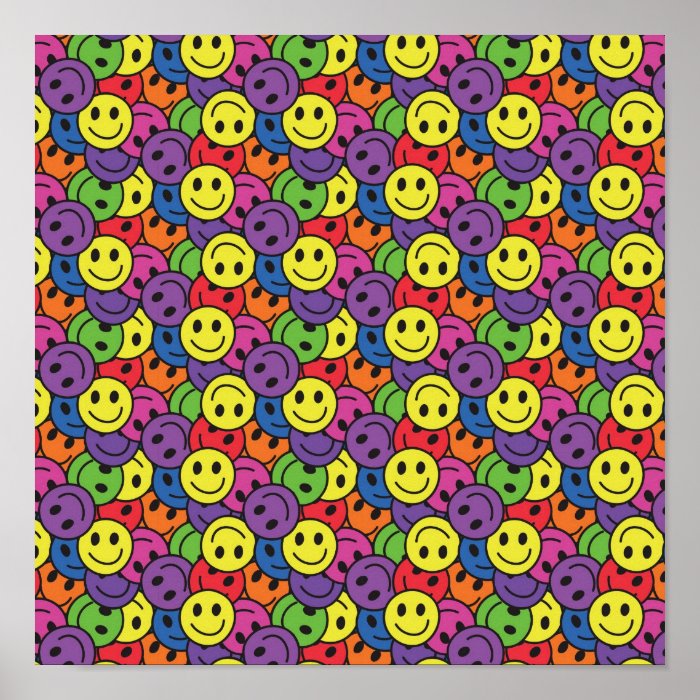 Smiley Faces Retro Hippy Pattern Posters