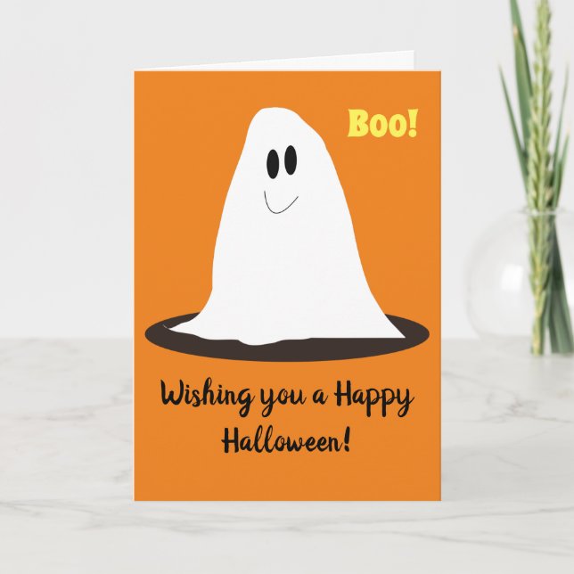 Smiley Ghost Happy Halloween Card (Front)