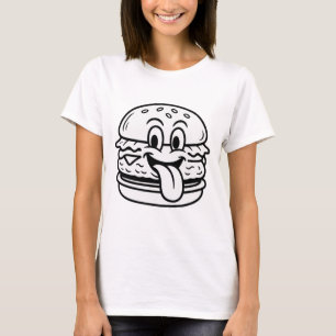 Smiley Hamburger Line Art T-Shirt