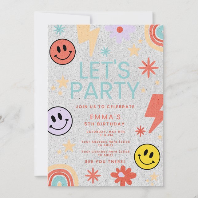 Smiley Kids Birthday Invitation-Custom Name & Age Invitation (Front)