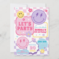 Smiley Preppy Face Colorful Birthday Invitation