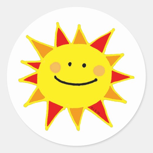 Smiley sun classic round sticker