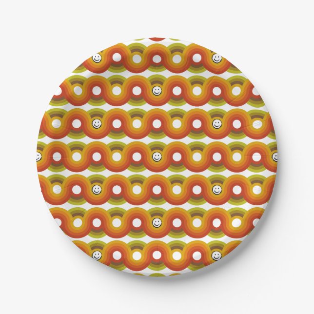 Smiley Vintage Retro Pattern No. 02 Paper Plates (Front)