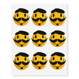 Smiley with moustache cartoon temporary tattoos