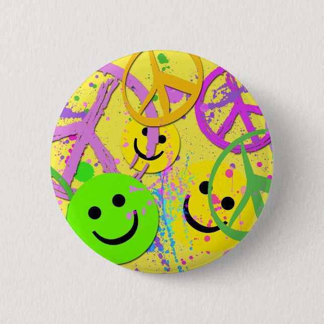 SMILEYS AND PEACE SIGNS PINBACK BUTTON (Front)