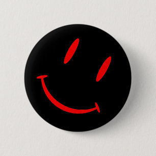 SMILIE BLACK RED PINBACK BUTTON