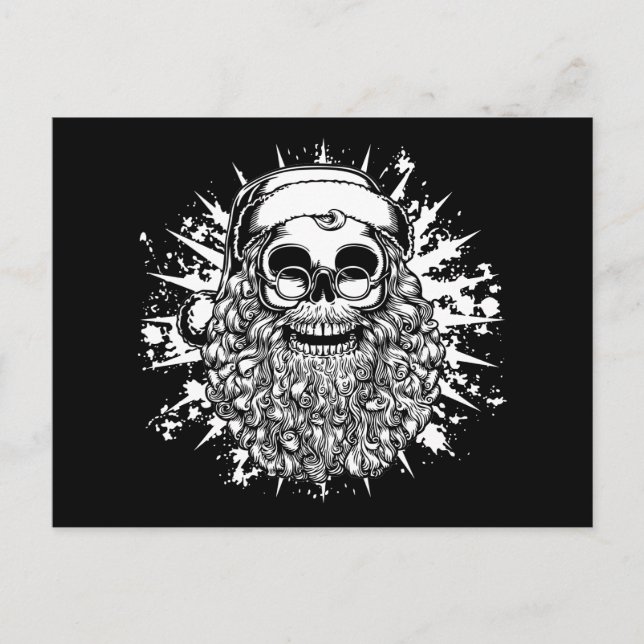 Smilin' Santa Skull -bw Holiday Postcard (Front)