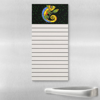 Smiling Abstract Brightly Colored Lizard on Leaf Magnetic Notepad
