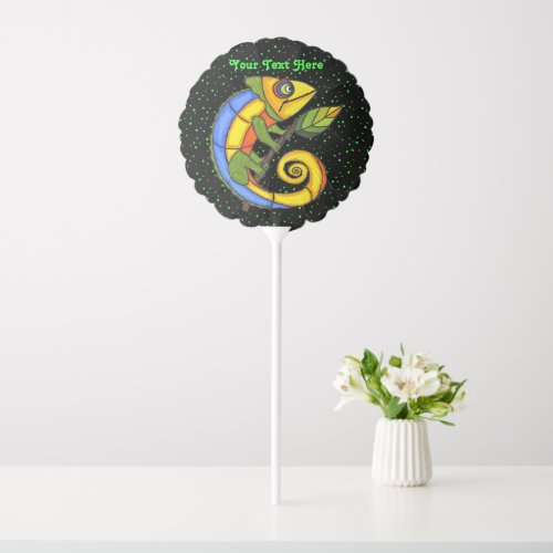 Smiling Abstract Colorful Lizard on Leaf Green Dot Balloon
