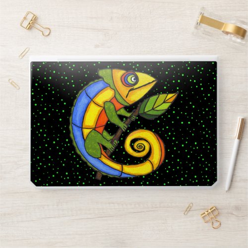 Smiling Abstract Lizard Bright Colors on Leaf Dots HP Laptop Skin