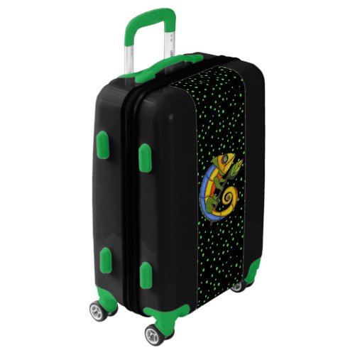 Smiling Abstract Lizard on Branch Green Polka Dots Luggage