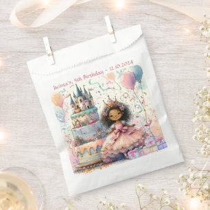 Smiling Afro American Princess Castle Cake Gift Favor Bag