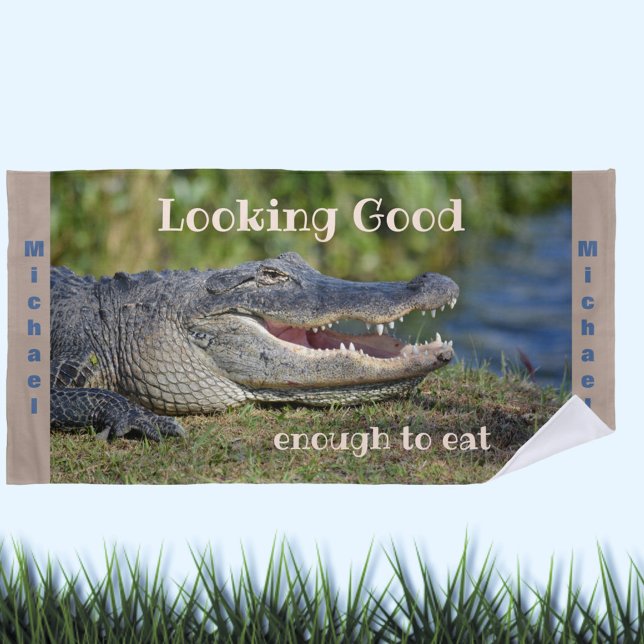 Smiling Alligator Funny Wildlife Photographic Beach Towel (Creator Uploaded)