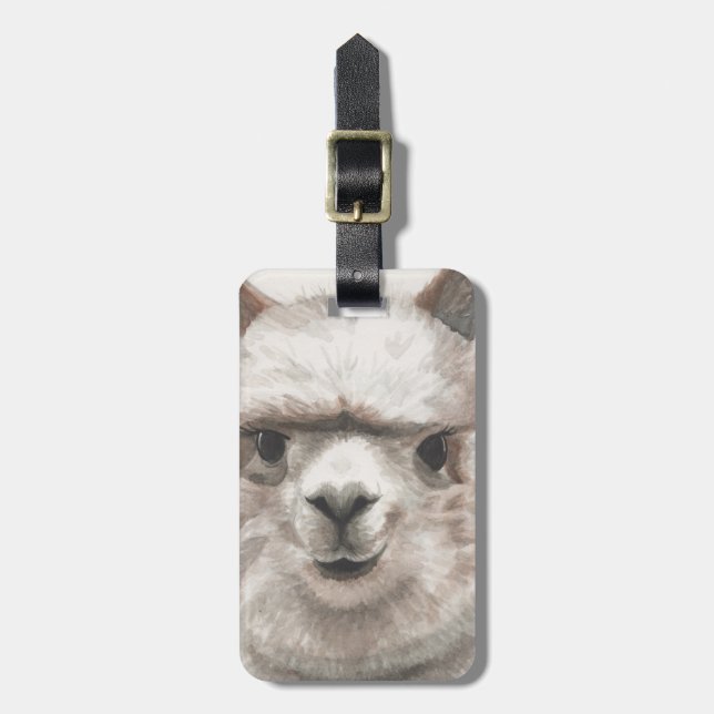 Smiling Alpaca Luggage Tag Llama Bag ID (Front Vertical)