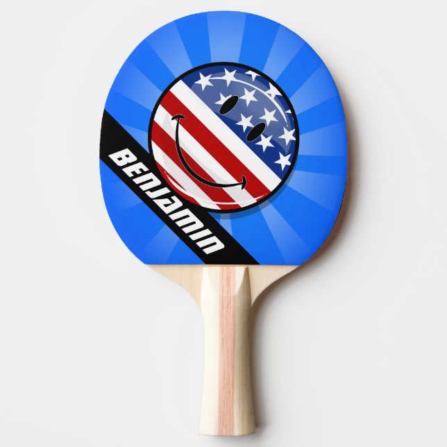 Smiling American Flag Ping-Pong Paddle (Front)