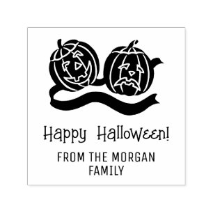 Smiling and Frowning Pumpkins Happy Halloween Name Self-inking Stamp