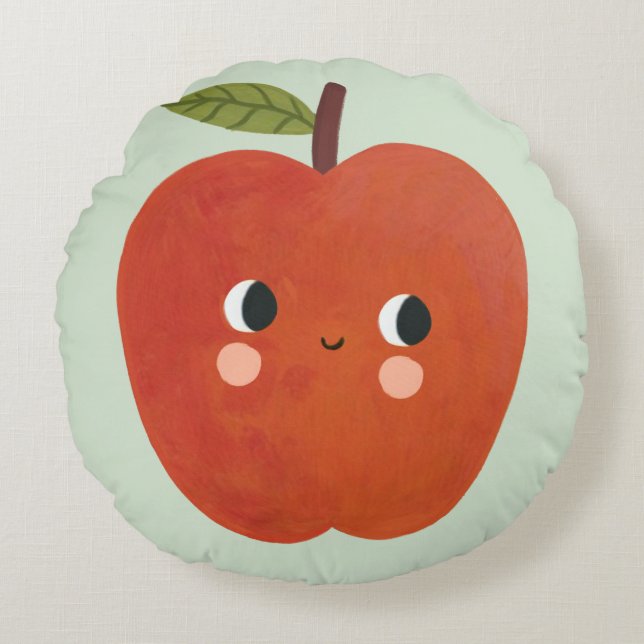 Smiling Apple Throw Pillow | Cute Fruit Nursery  (Front)