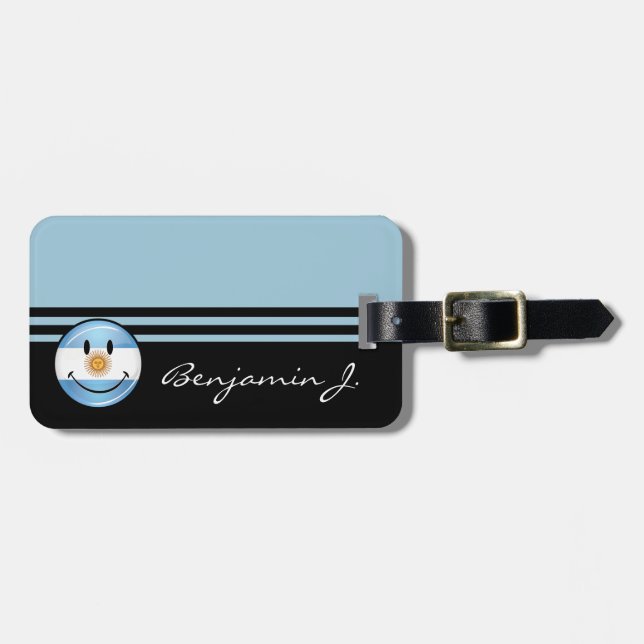 Smiling Argentine Flag Luggage Tag (Front Horizontal)
