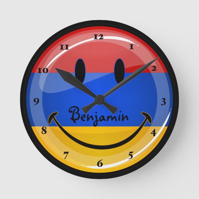 Smiling Armenian Flag Round Clock (Front)