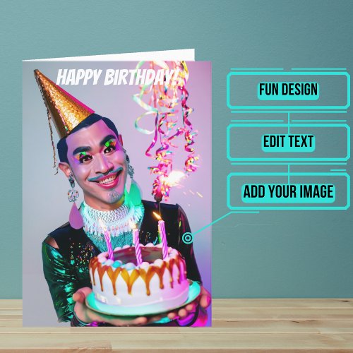 Smiling Asian Drag Queen Funny Birthday Card
