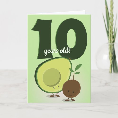 Smiling Avocado and Pit Cartoon Food Birthday Card