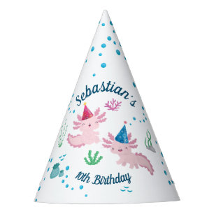 Smiling Axolotl White Birthday Party Hat