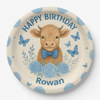 Smiling Baby Cow with Butterflies Paper Plates