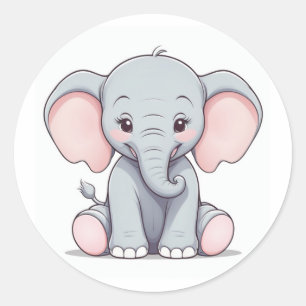 Smiling Baby Elephant with Blush Cheeks, kawaii Classic Round Sticker