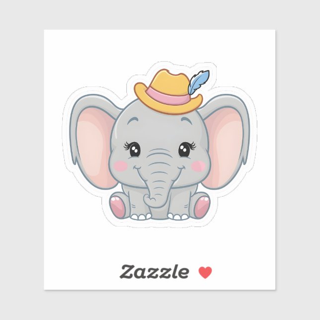 Smiling Baby Elephant with Blush Cheeks, kawaii  Sticker (Sheet)