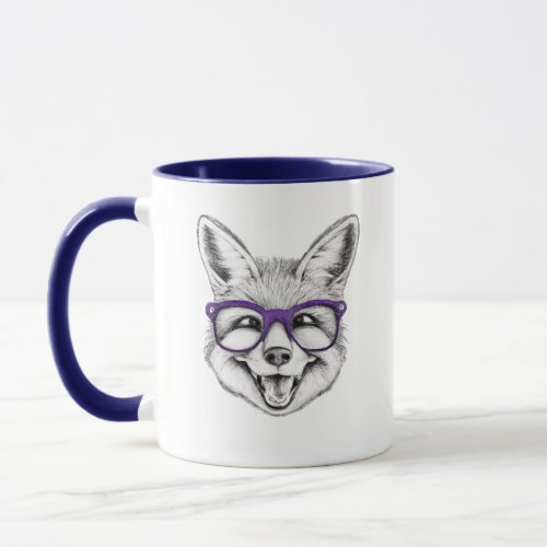 Smiling baby fox with glasses mug