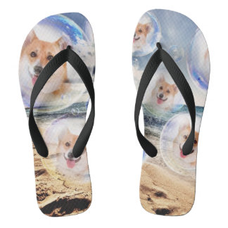 Smiling Beach Corgis Flip Flops