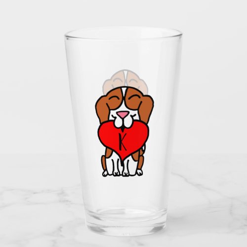 Smiling Beagle Cartoon Monogram Glass