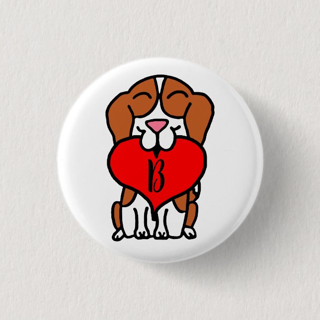 Smiling Beagle Heart Monogram Button (Front)