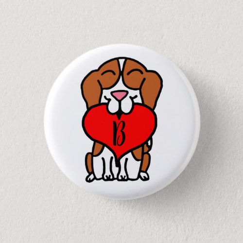 Smiling Beagle Heart Monogram Button