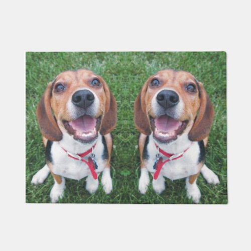 Smiling Beagle Pups Door Mat