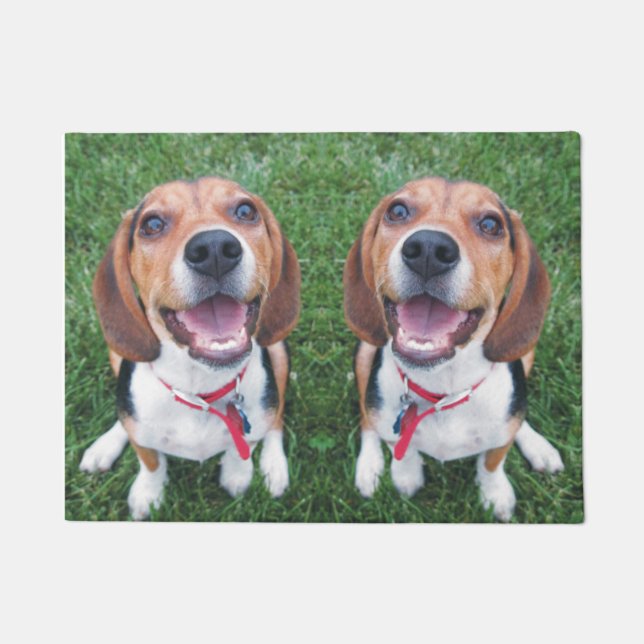Smiling Beagle Pups Door Mat (Front)